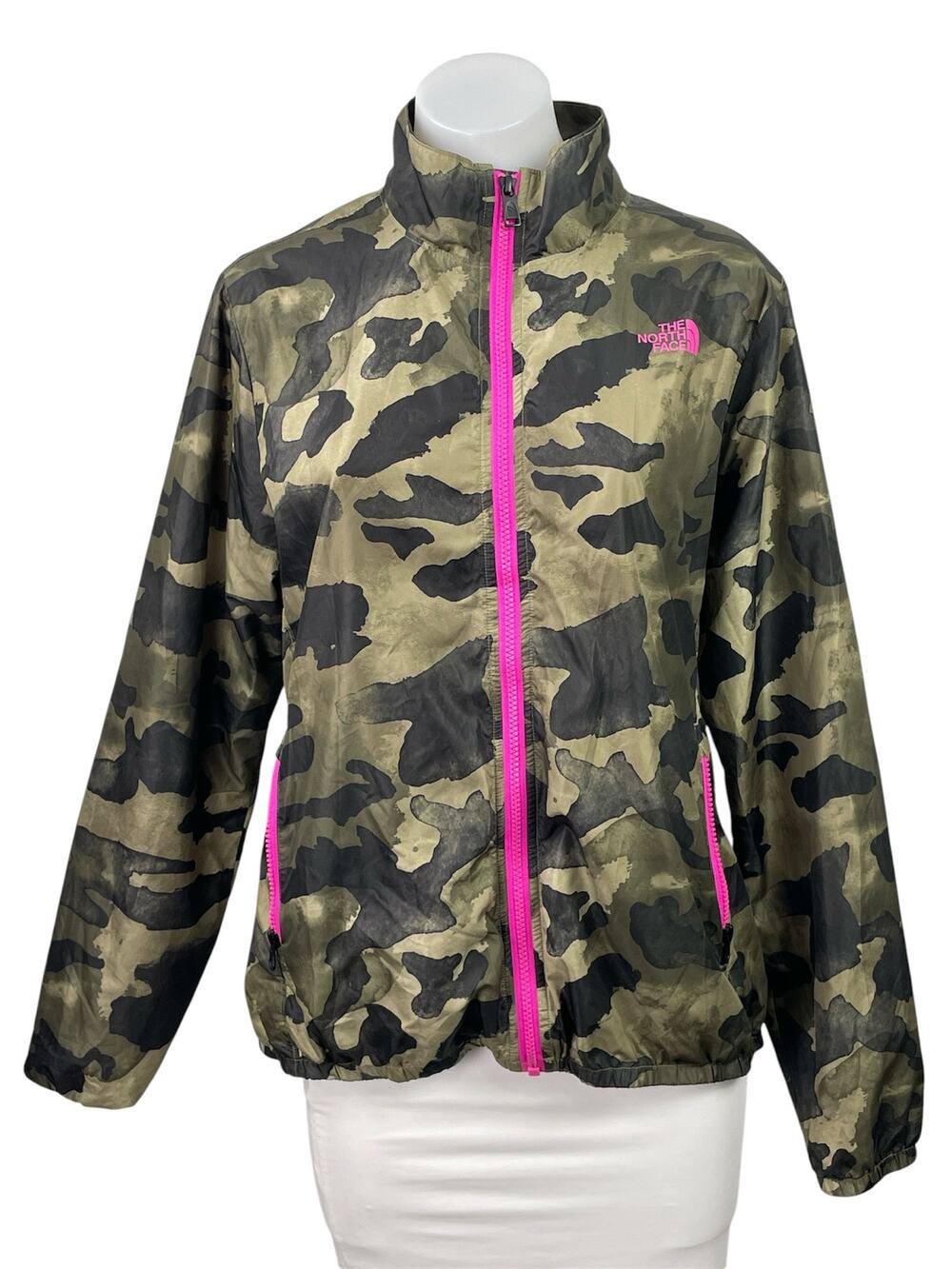 The North Face Green Camo Camouflage Zip Up Long Sleeve Windbreaker Jacket L